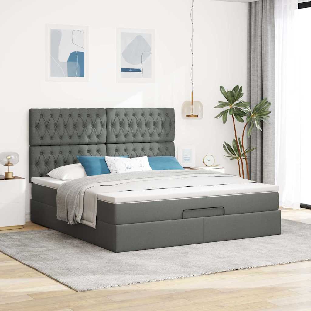 Estrutura de cama otomana com colchão 180x200cm cinzento escuro