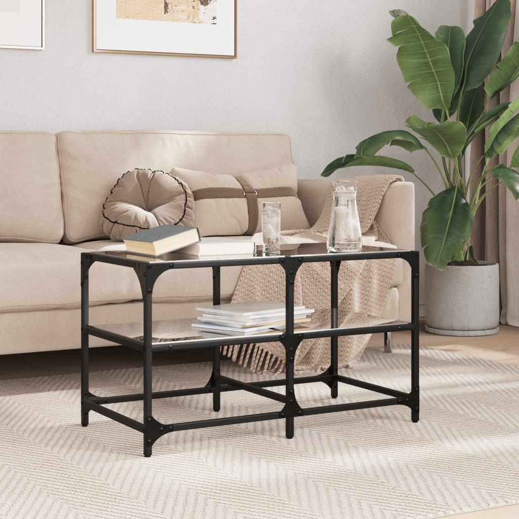 Mesa de centro com topo em vidro preto 78,5x40x45 cm aço
