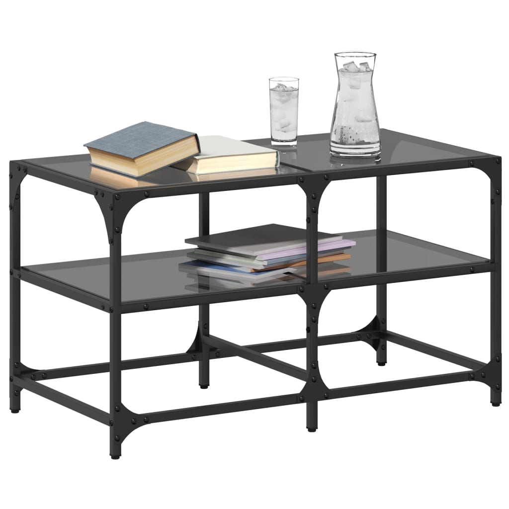 Mesa de centro com topo em vidro preto 78,5x40x45 cm aço