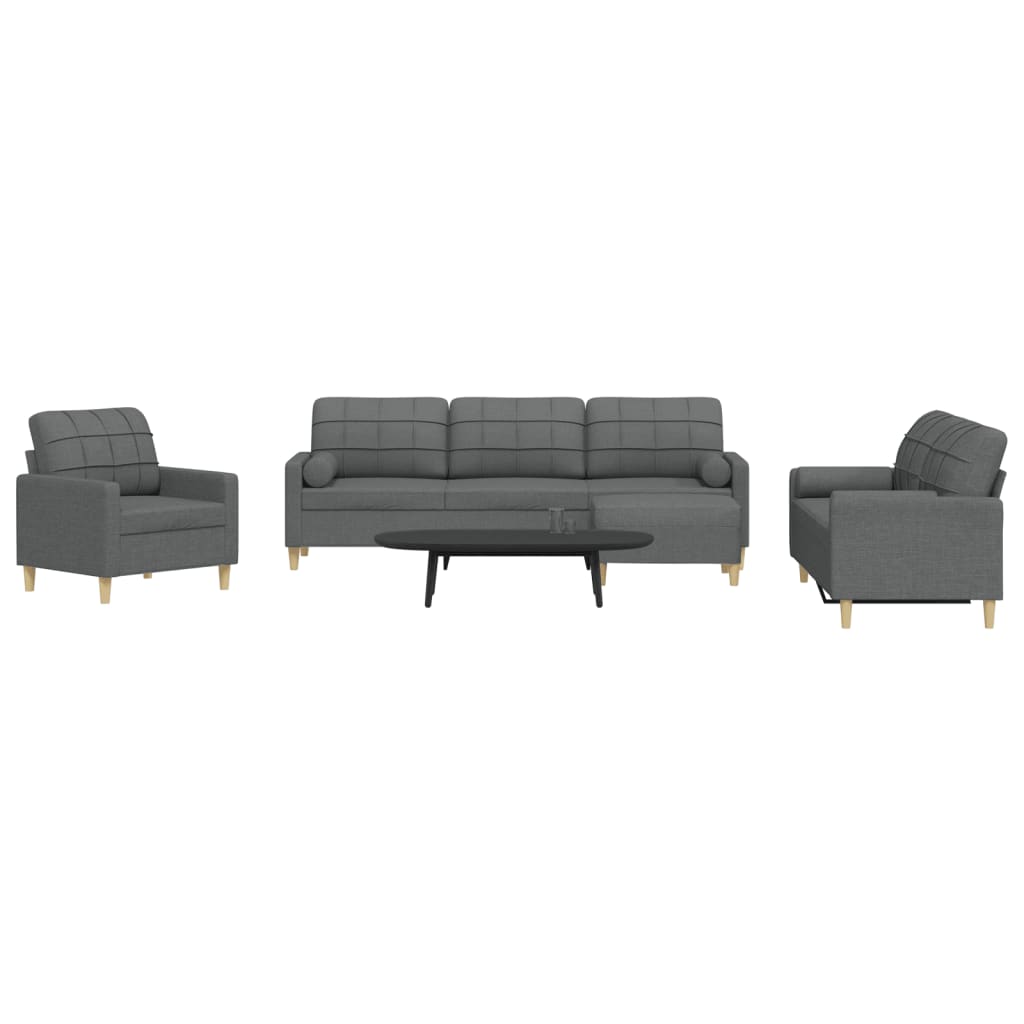 4Pcs conjunto sofás c/ almofadões/apoio pés tecido cinza-escuro