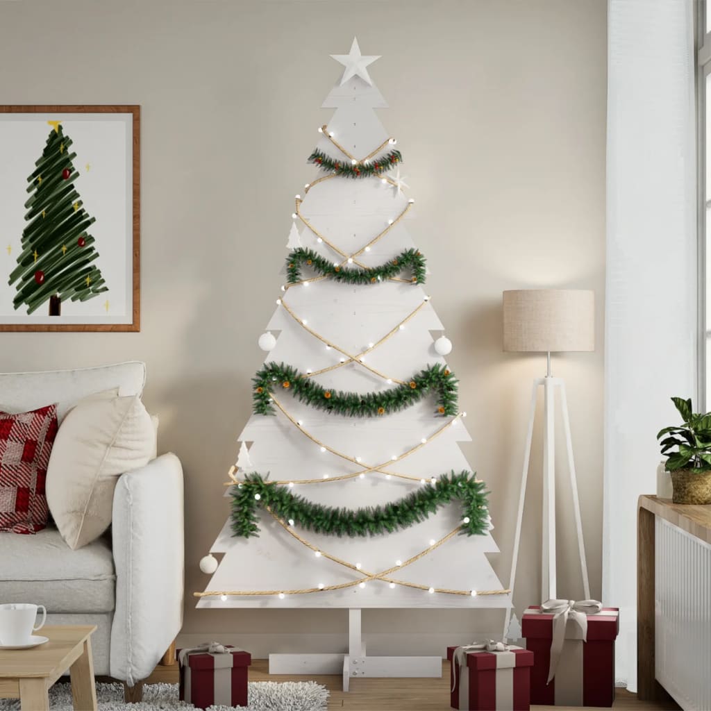 Árvore natal decorativa 180 cm madeira de pinho maciça branco