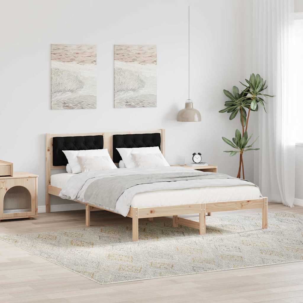 Estrutura da cama preto 150 x 200 cm madeira de pinheiro sólida