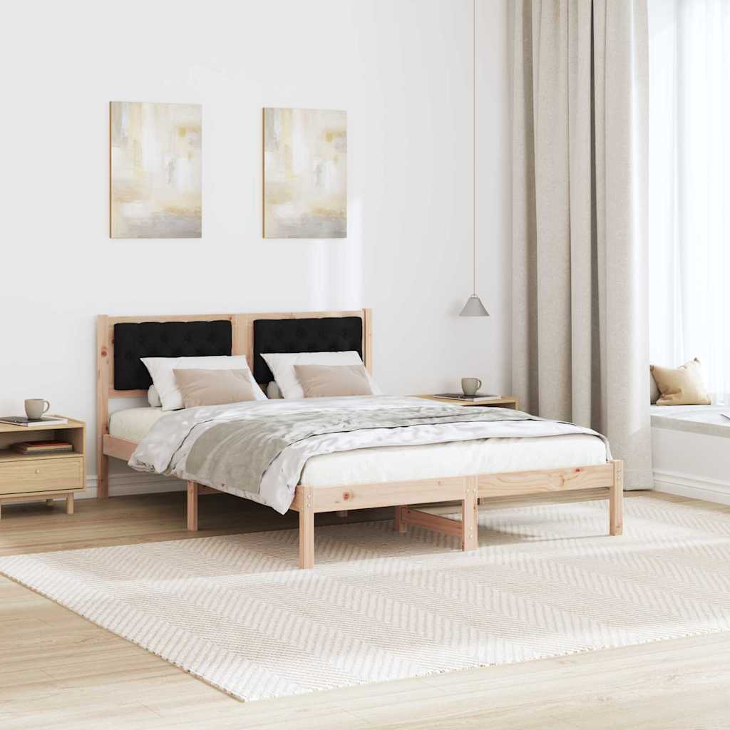 Estrutura da cama preto 150 x 200 cm madeira de pinheiro sólida