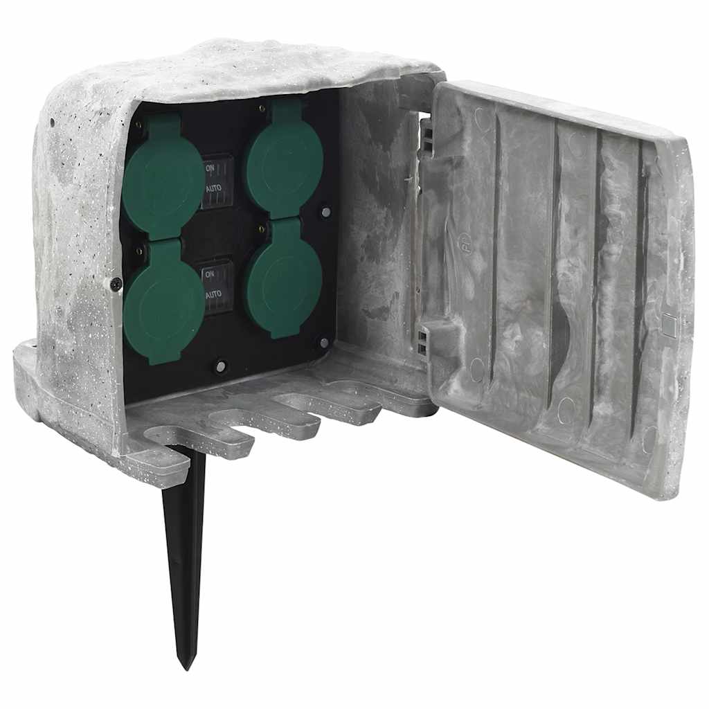 Tomada exterior c/ estaca/sensor luz 4 vias aspeto pedra cinza