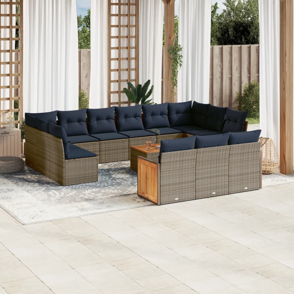 Conjunto de sofá de jardim com 16 peças e almofadas em rattan sintético cinza