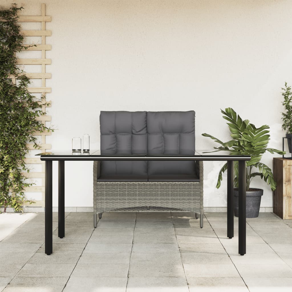 2 Pcs conjunto de jantar p/ jardim c/ almofadões vime PE cinza