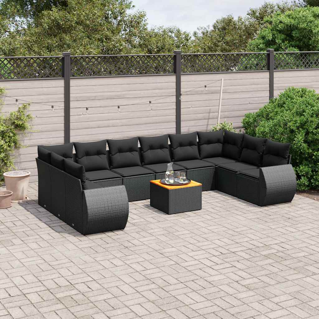 11 Pcs conjunto sofás de jardim c/ almofadões vime PE preto