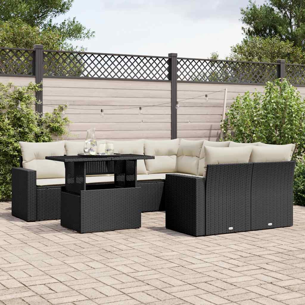 9 Pcs conjunto de sofás p/ jardim c/ almofadões vime PE preto