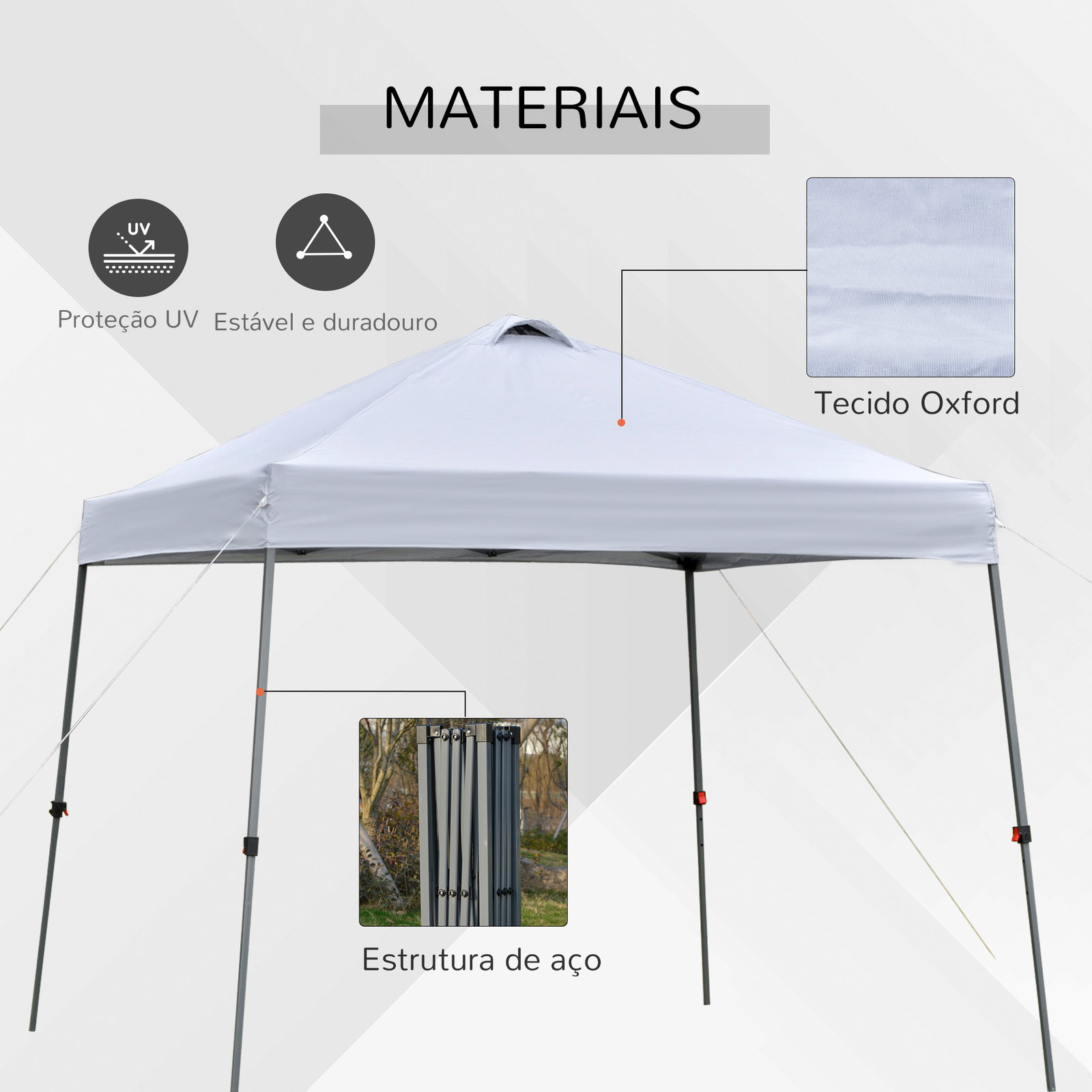 Tenda Dobrável 3x3 Portátil de Jardim com Bolsa de Transporte com Rodas Aço para Exterior Festas Campismo Branco