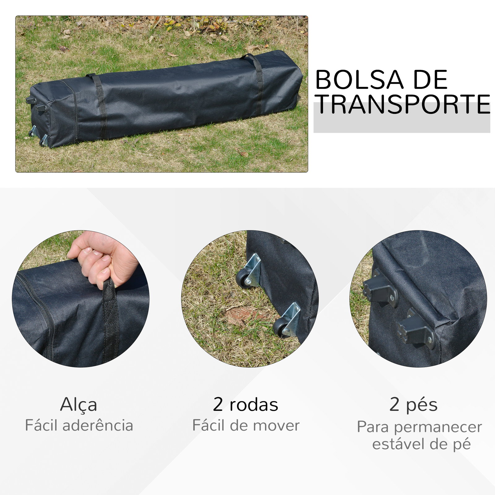 Tenda Dobrável 3x3 Portátil de Jardim com Bolsa de Transporte com Rodas Aço para Exterior Festas Campismo Branco