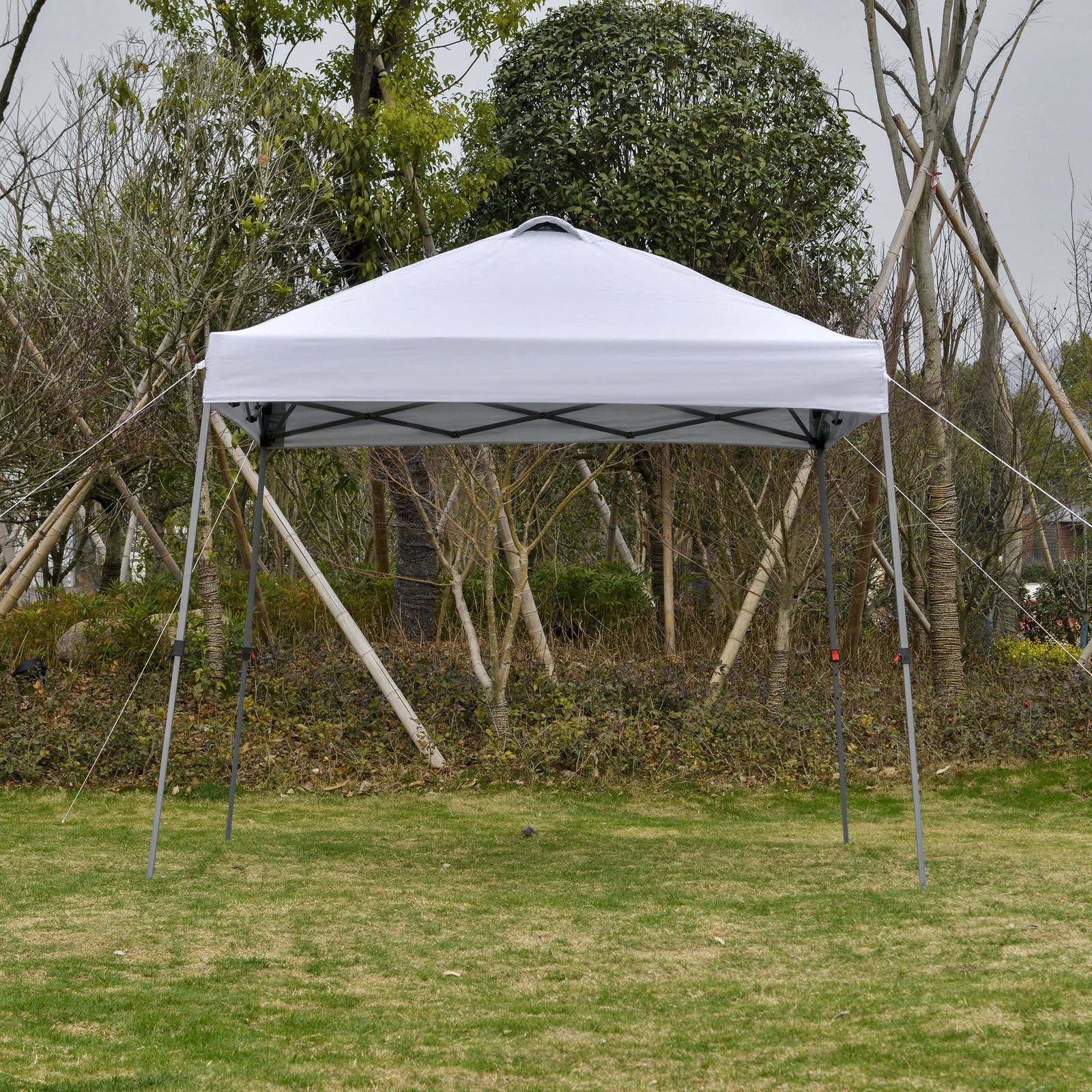 Tenda Dobrável 3x3 Portátil de Jardim com Bolsa de Transporte com Rodas Aço para Exterior Festas Campismo Branco