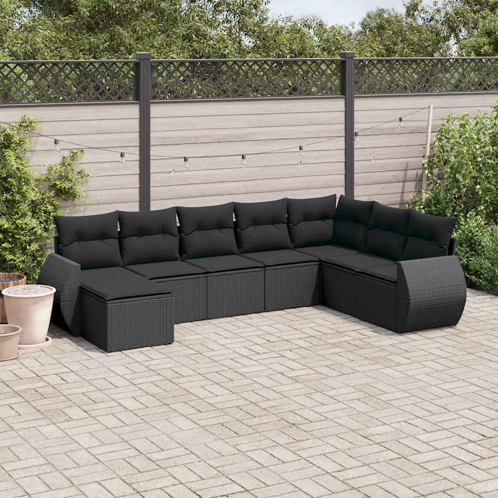 8 Pcs conjunto sofás de jardim com almofadões vime PE preto