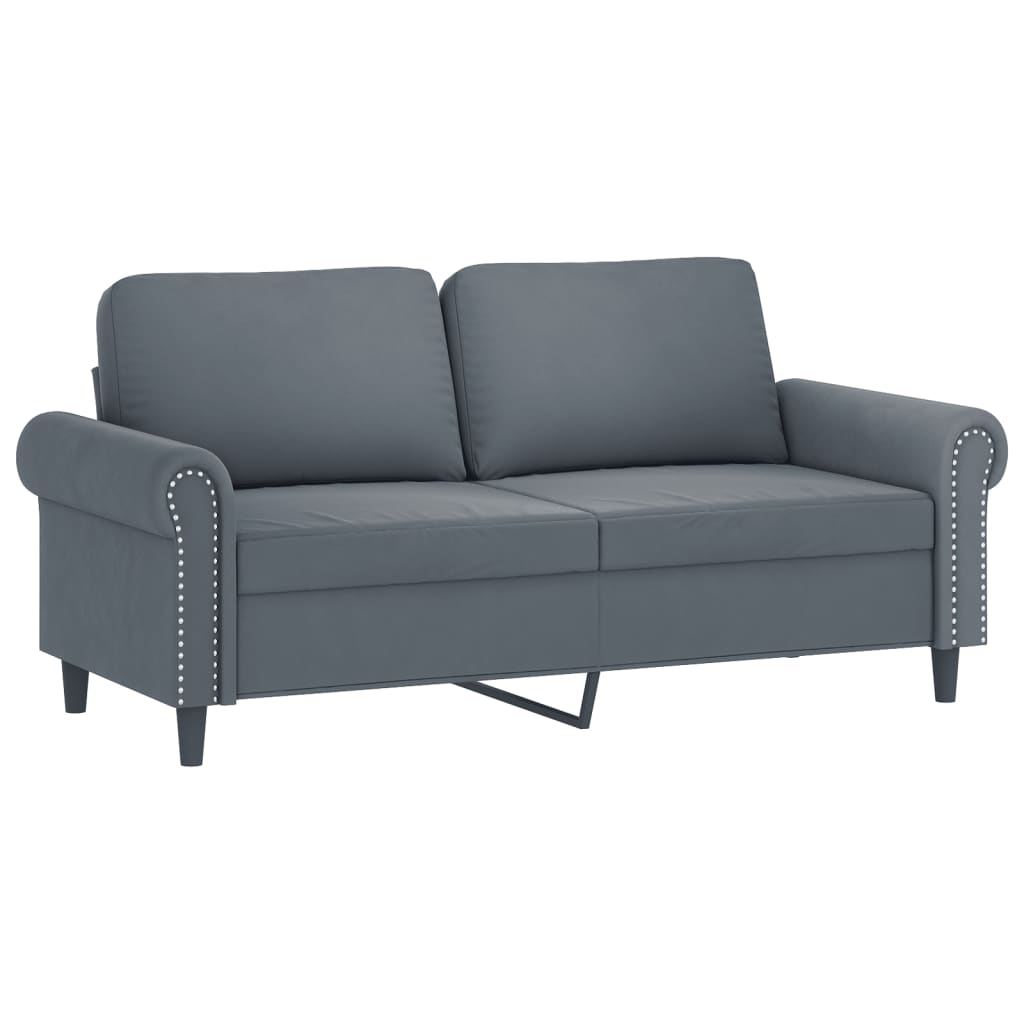 3 Pcs conjunto de sofás com almofadas veludo cinzento-escuro