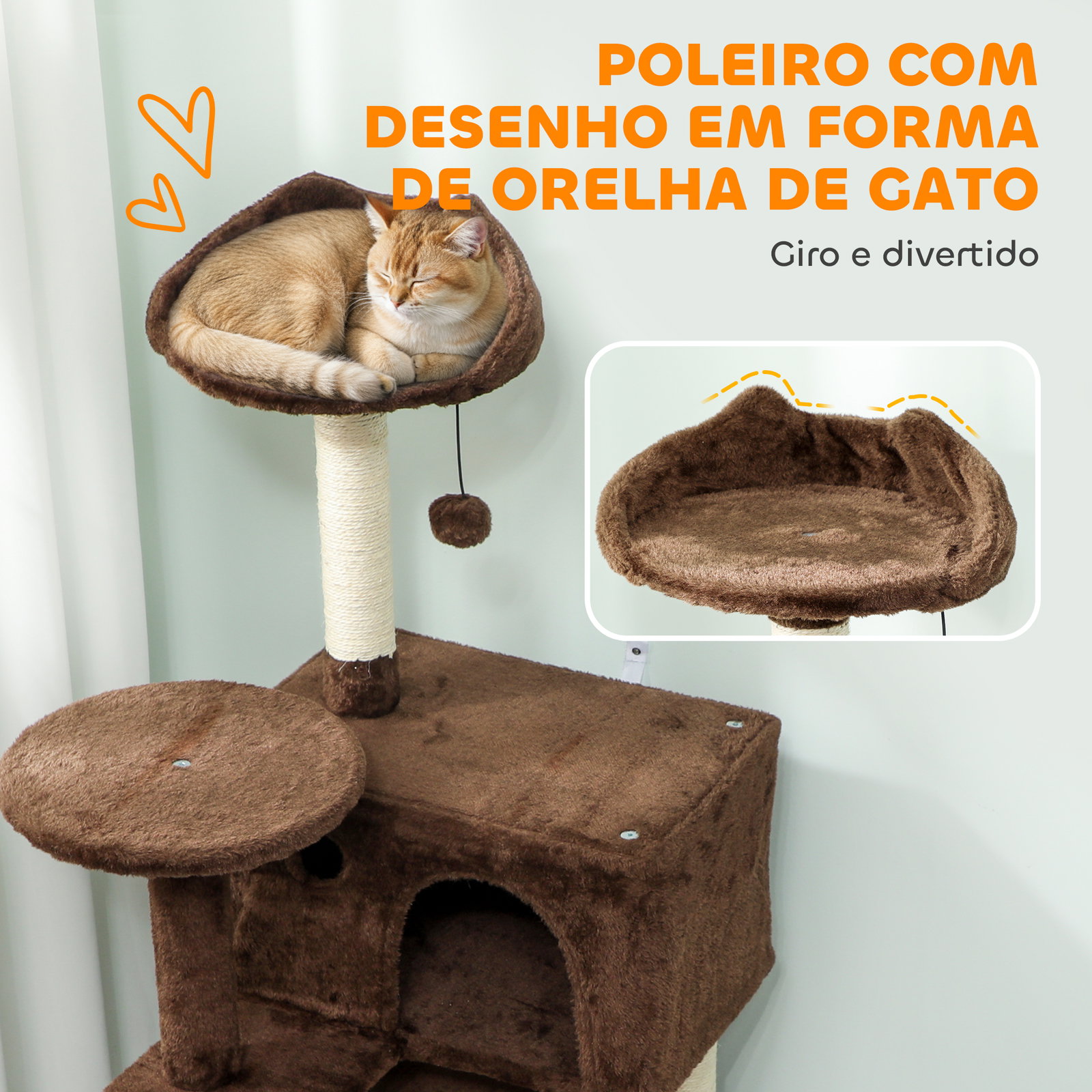 Arranhador para gatos com múltiplas plataformas cama 2 cavernas rede escada postes de sisal 48x48x140 cm marrom