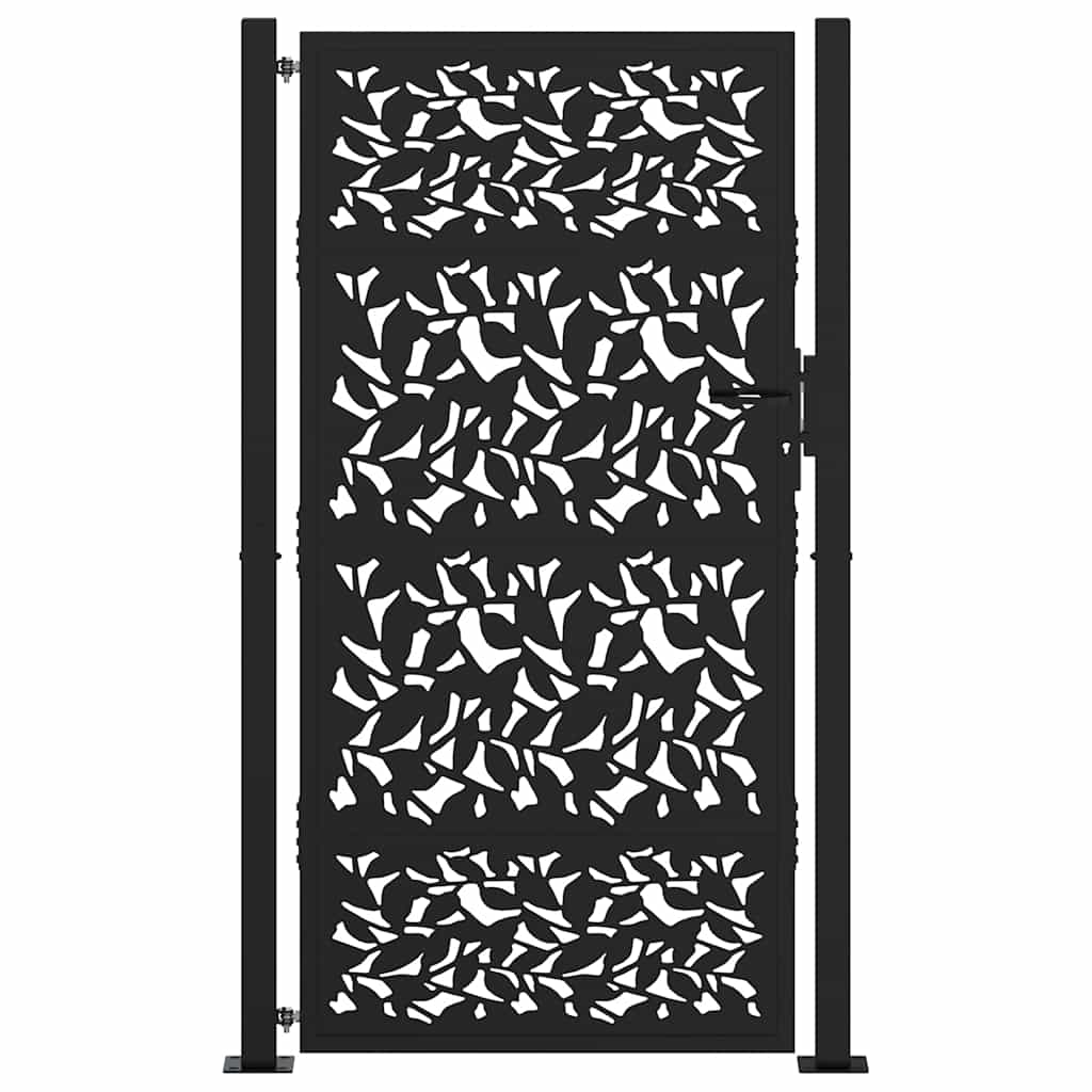 Portão de jardim preto 100x175 cm com design de folha de aço