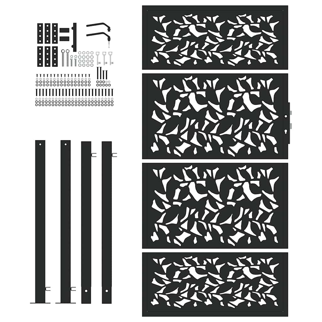Portão de jardim preto 100x175 cm com design de folha de aço