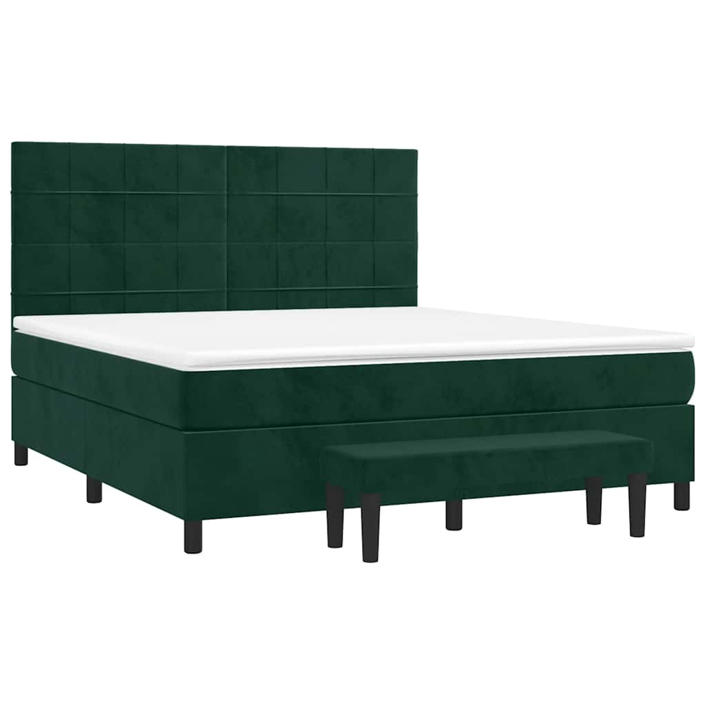 Cama com molas/colchão 180x200 cm veludo verde-escuro