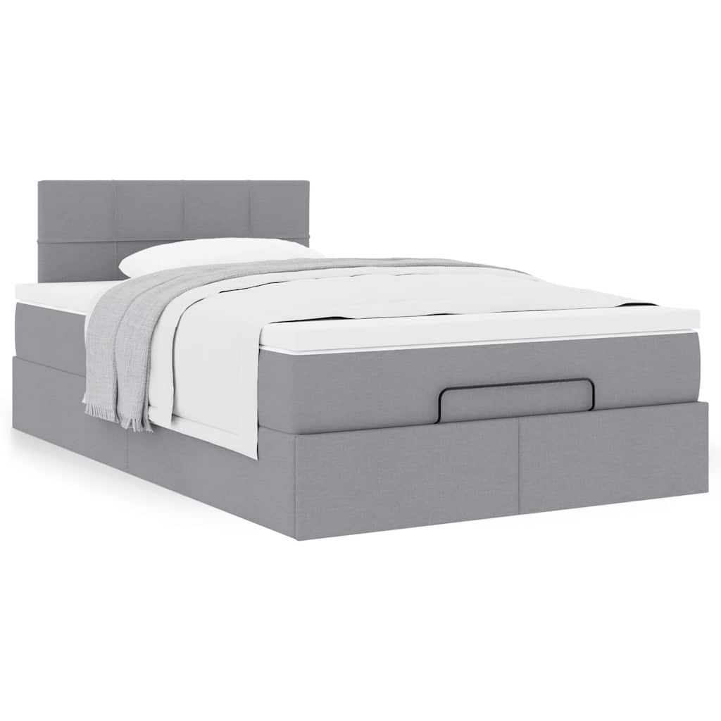 Cama otomana com colchão 120x190 cm tecido cinzento claro