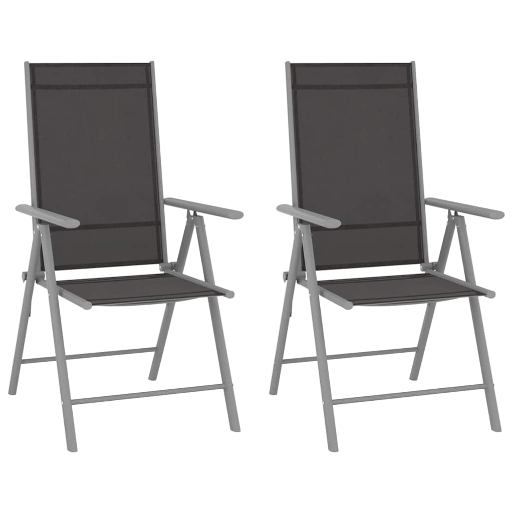 Cadeiras de jardim dobráveis 2 pcs textilene preto