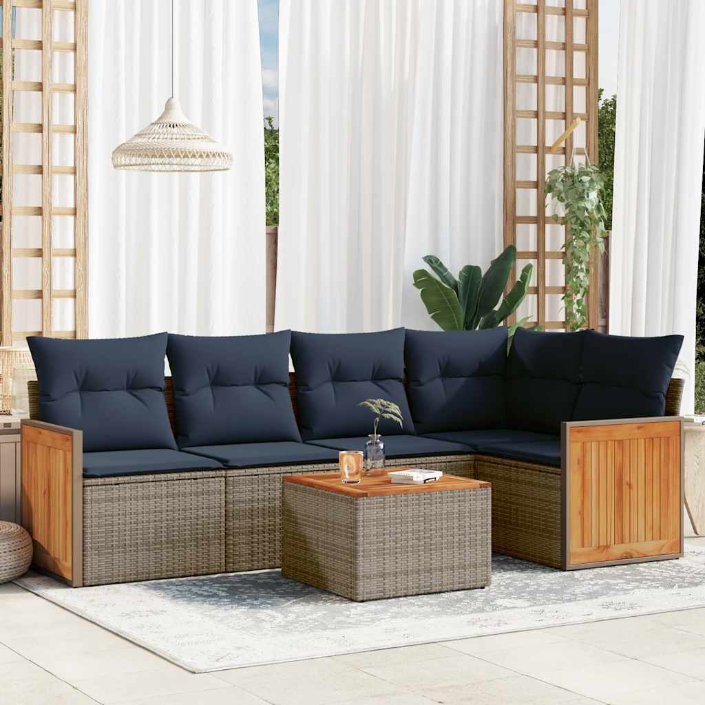 Conjunto de sofá de jardim com 6 peças e almofadas em rattan sintético cinza