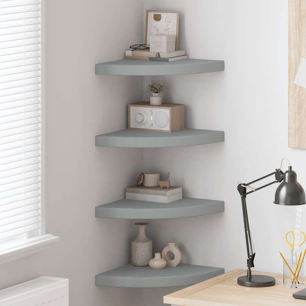 Prateleiras de canto suspensas 4 pcs 35x35x3,8 cm MDF cinza