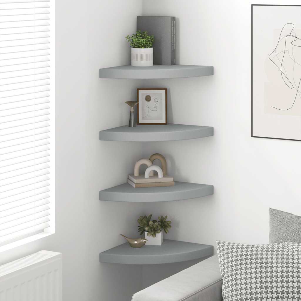 Prateleiras de canto suspensas 4 pcs 35x35x3,8 cm MDF cinza