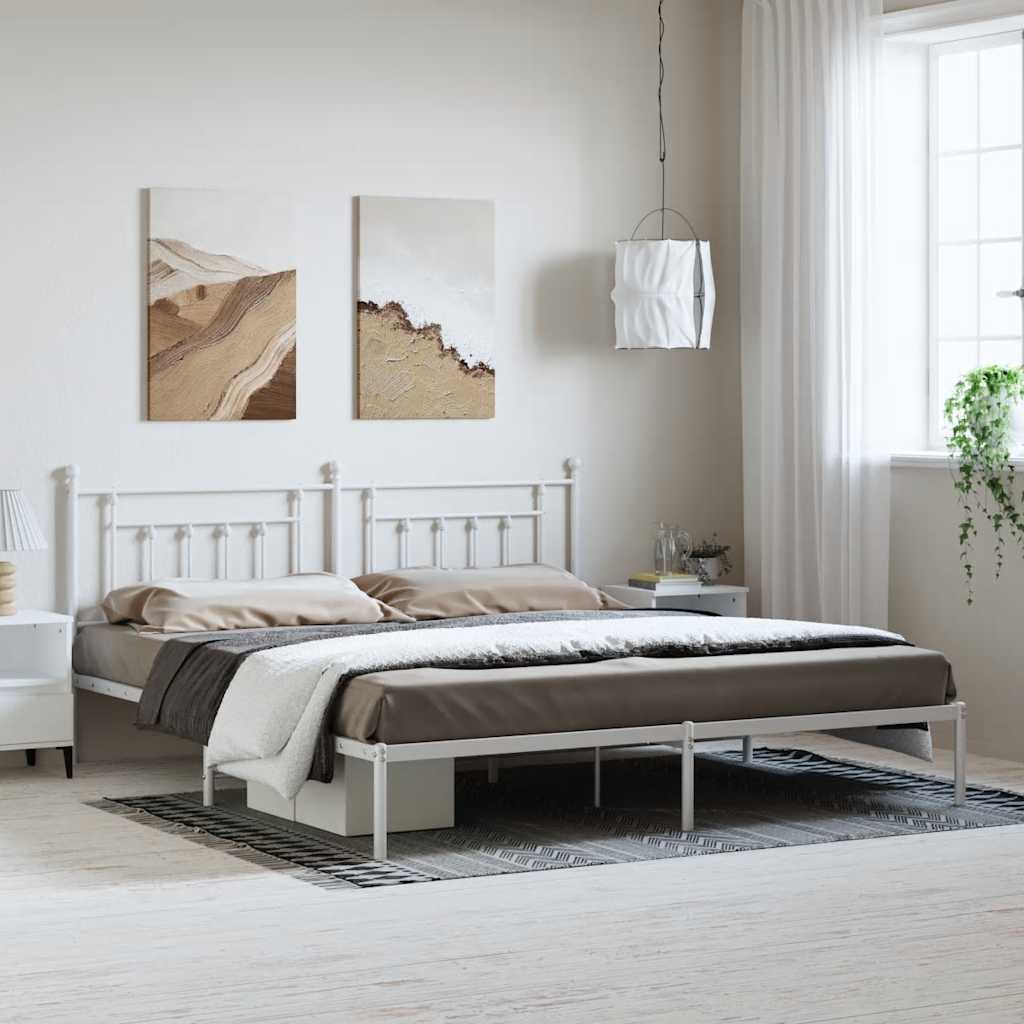 Estrutura de cama com cabeceira 193x203 cm metal branco