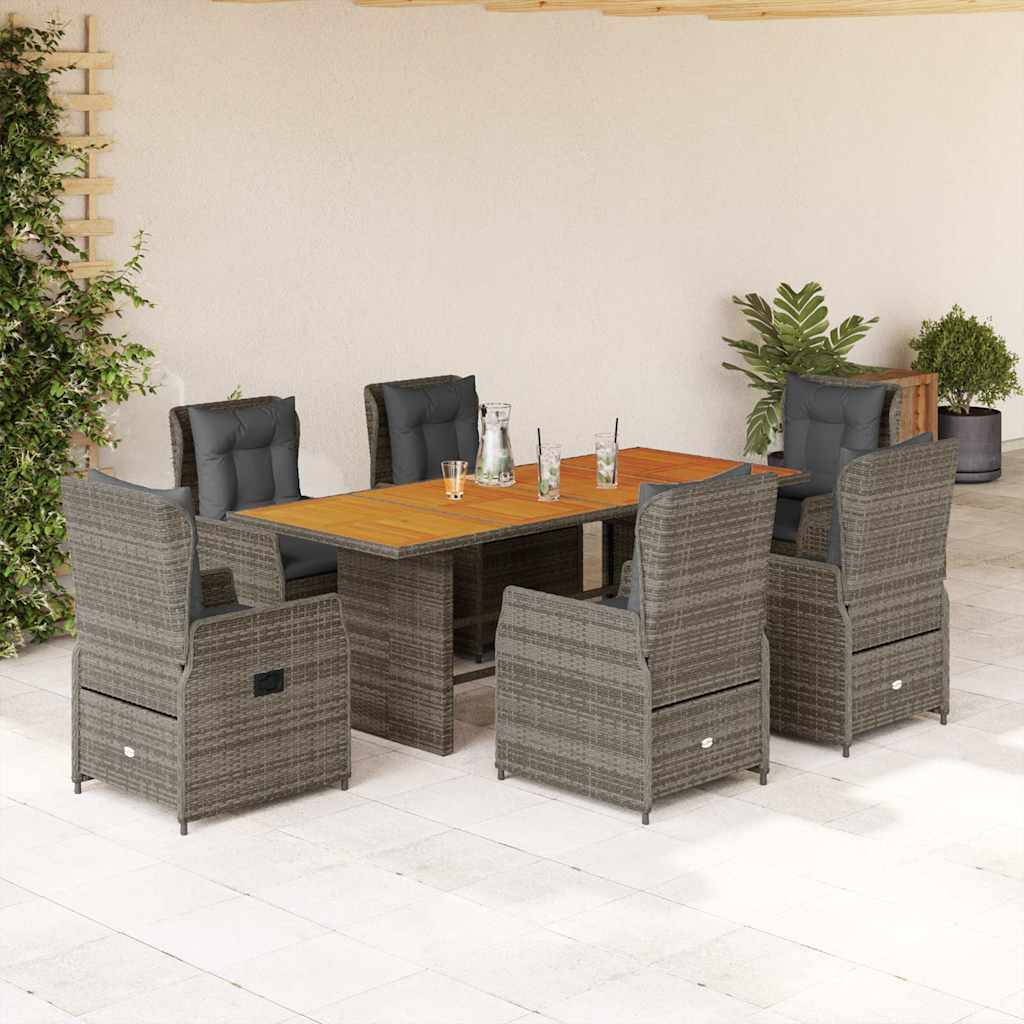 7 Pcs conjunto de jantar p/ jardim c/ almofadões vime PE cinza