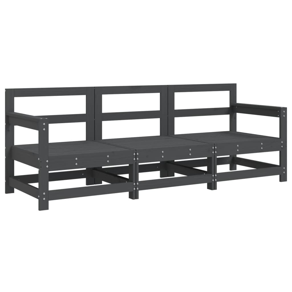 3 Pcs conjunto lounge de jardim madeira de pinho maciça cinza