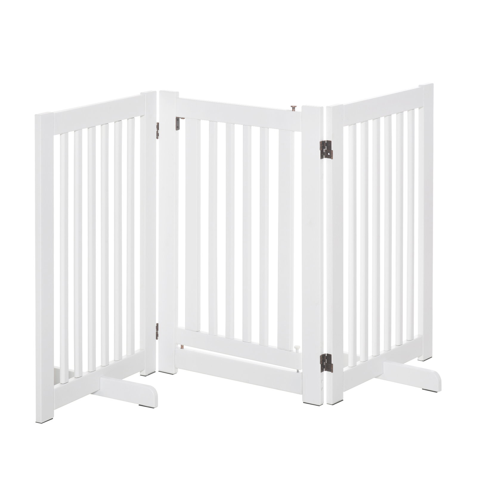 Barreira para Cães de Madeira Barreira para Animais de Estimação Dobrável de 3 Painéis com 1 Porta e Pés de Apoio 155x35,5x76 cm