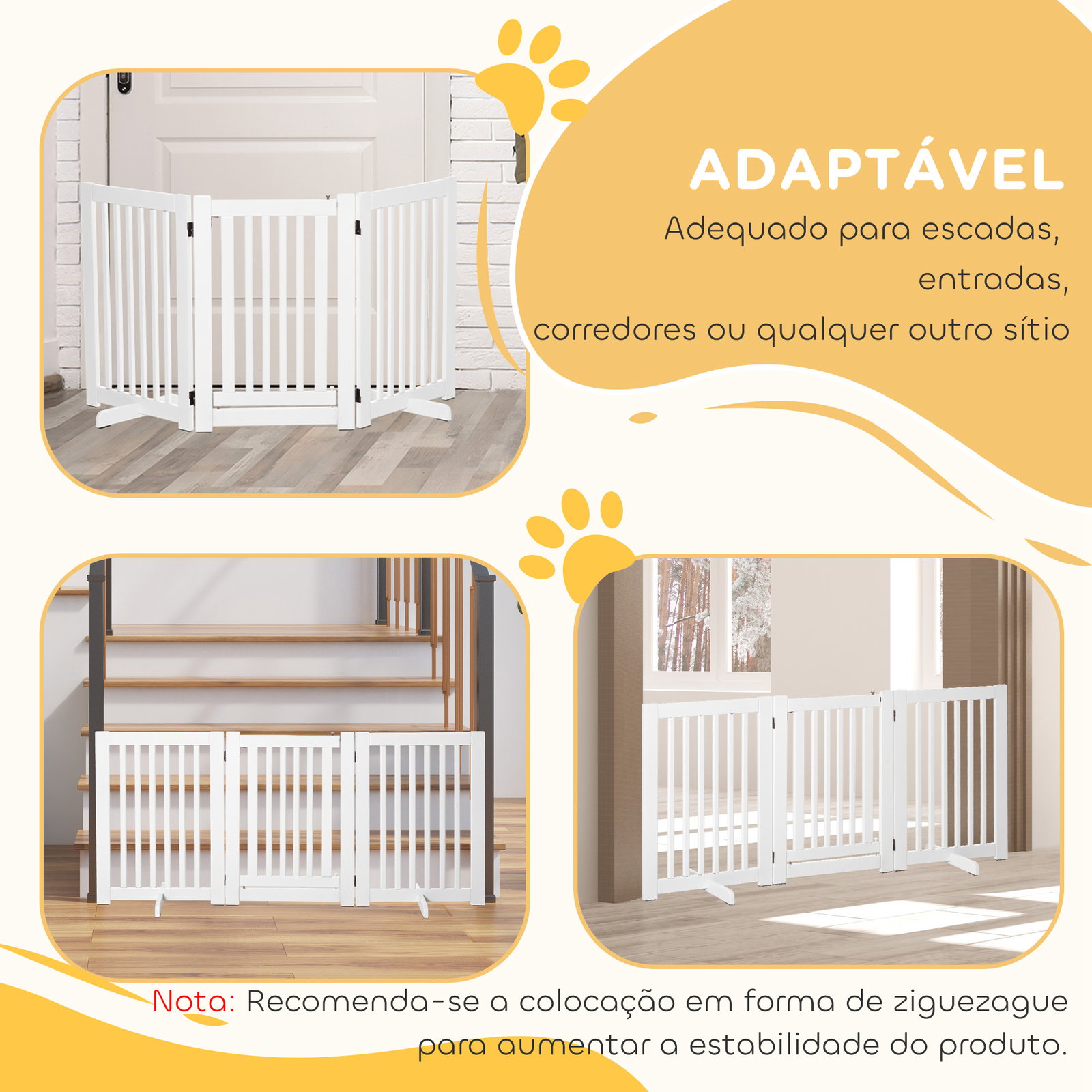 Barreira para Cães de Madeira Barreira para Animais de Estimação Dobrável de 3 Painéis com 1 Porta e Pés de Apoio 155x35,5x76 cm