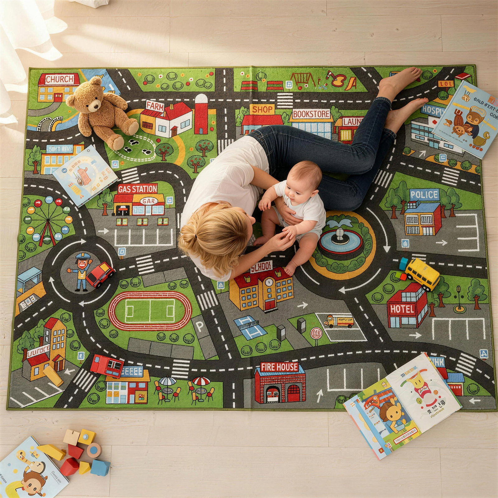 Tapete infantil estrada de cidade 200x150 cm tapete educativo antiderrapante para bebés multicor