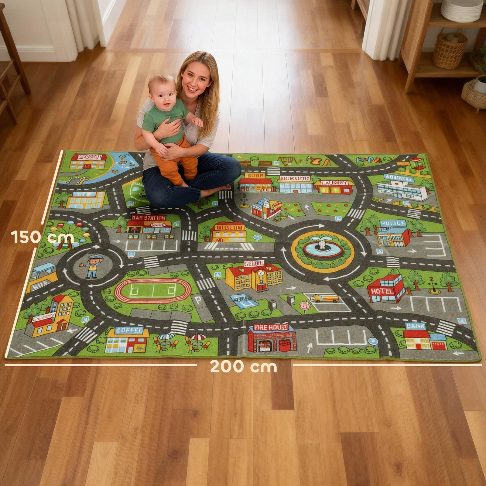 Tapete infantil estrada de cidade 200x150 cm tapete educativo antiderrapante para bebés multicor