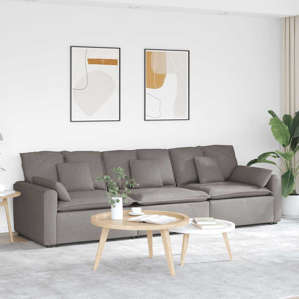 Sofá modular com almofadas castanho-acinzentado