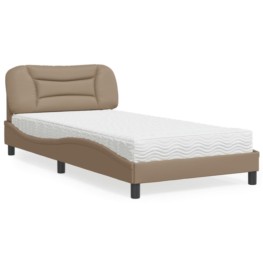 Cama com colchão hvar 100x200 cm couro artificial cappuccino