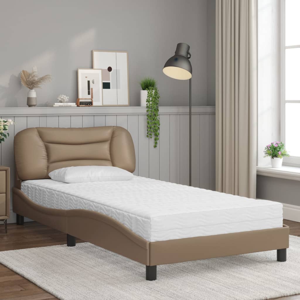 Cama com colchão hvar 100x200 cm couro artificial cappuccino