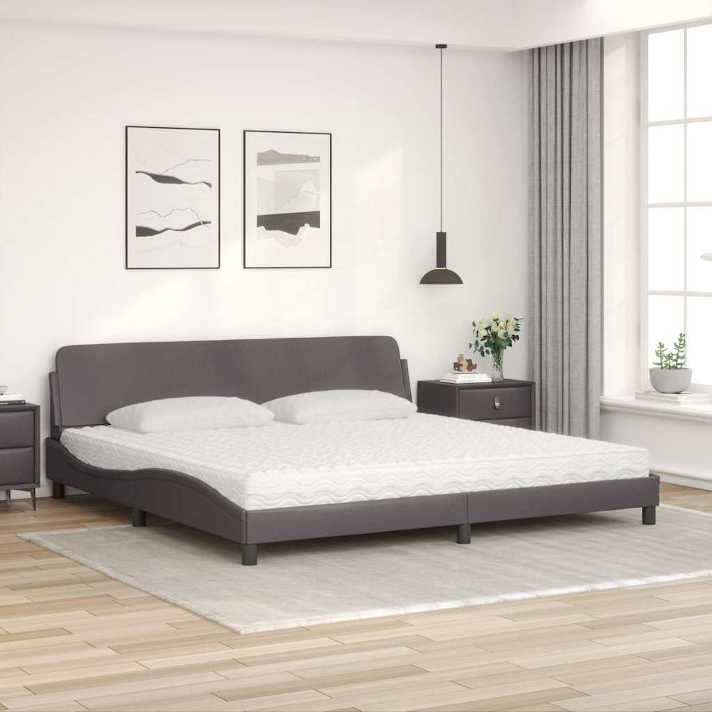 Cama com colchão dover 200x200 cm couro artificial cinzento