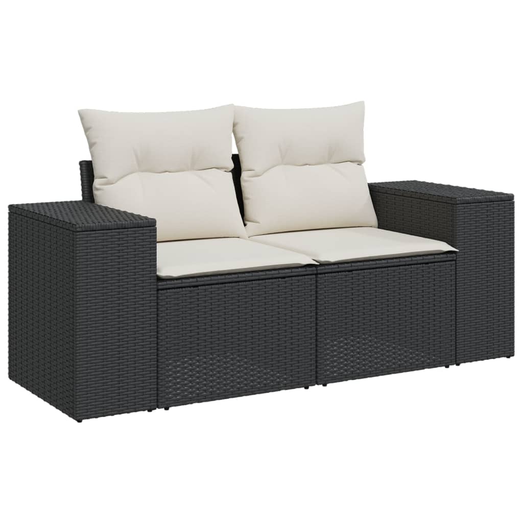 8 Pcs conjunto sofás de jardim com almofadões vime PE preto