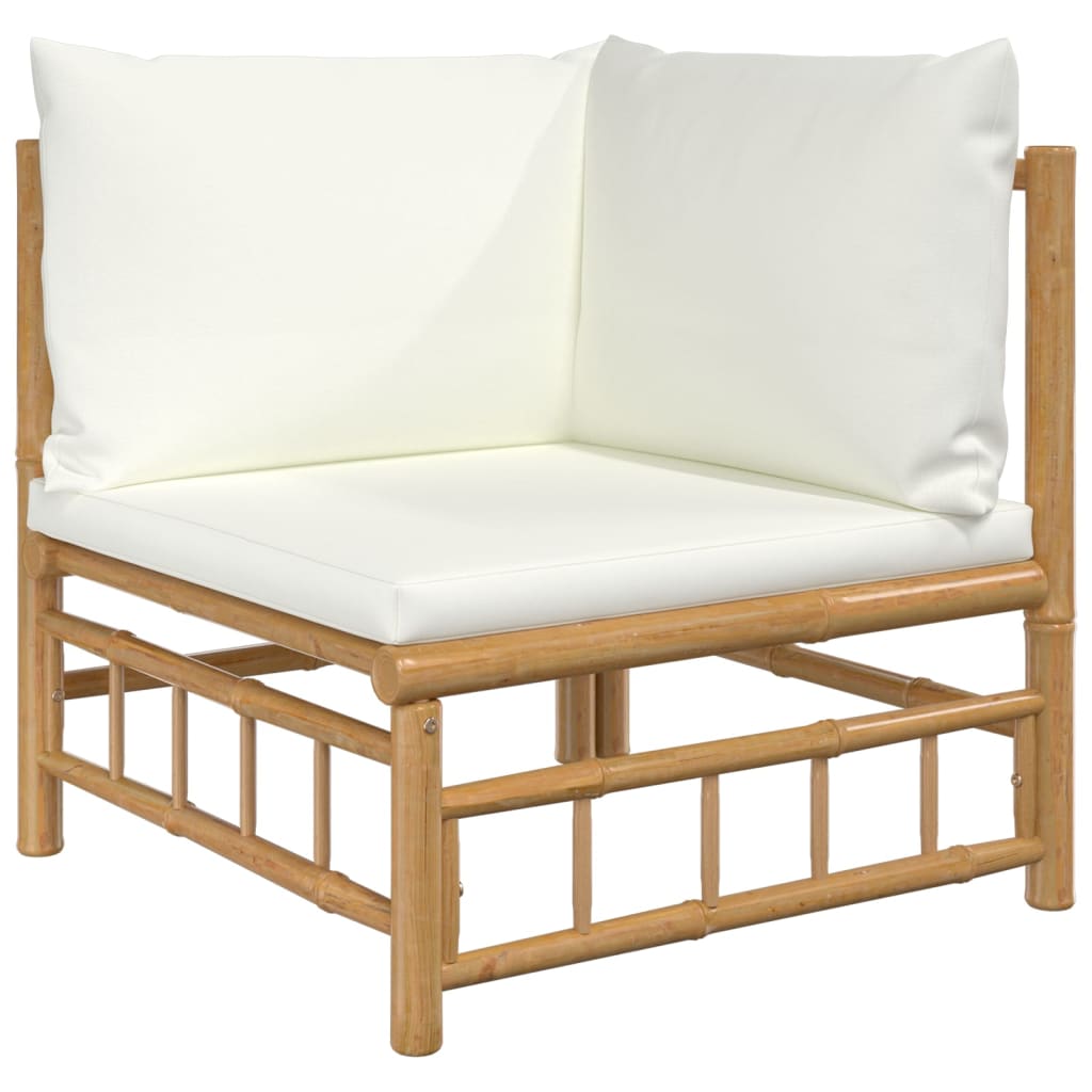 7 Pcs conjunto lounge de jardim bambu c/ almofadões branco nata