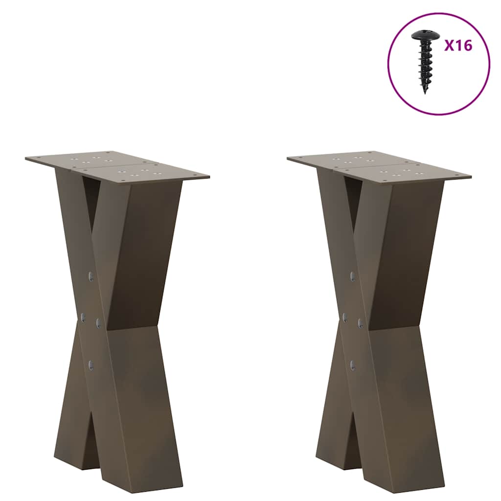 Pés para mesa de centro em formato de x, 2 peças, aço natural, 38 x (42-43) cm, aço