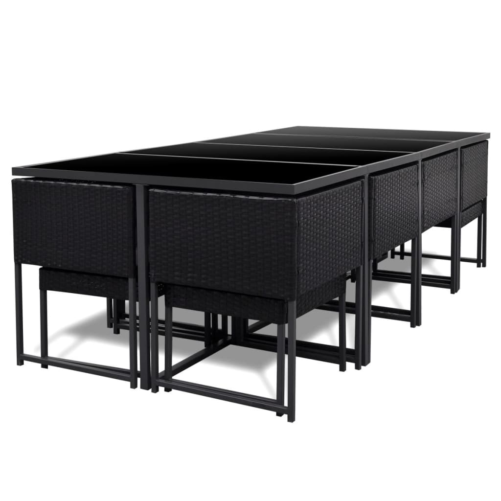 13 Pcs conjunto jantar exterior com almofadões vime PE preto