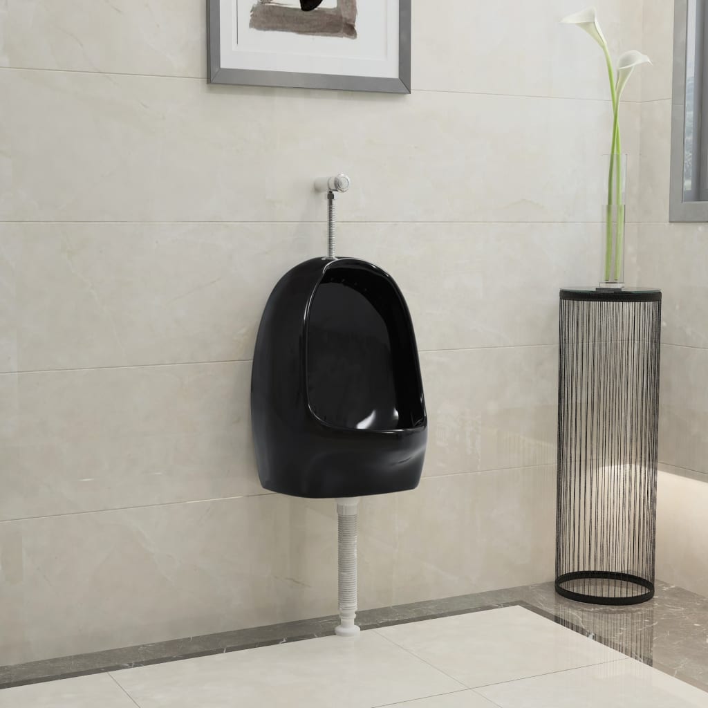 Urinol de parede com válvula de descarga cerâmica preto