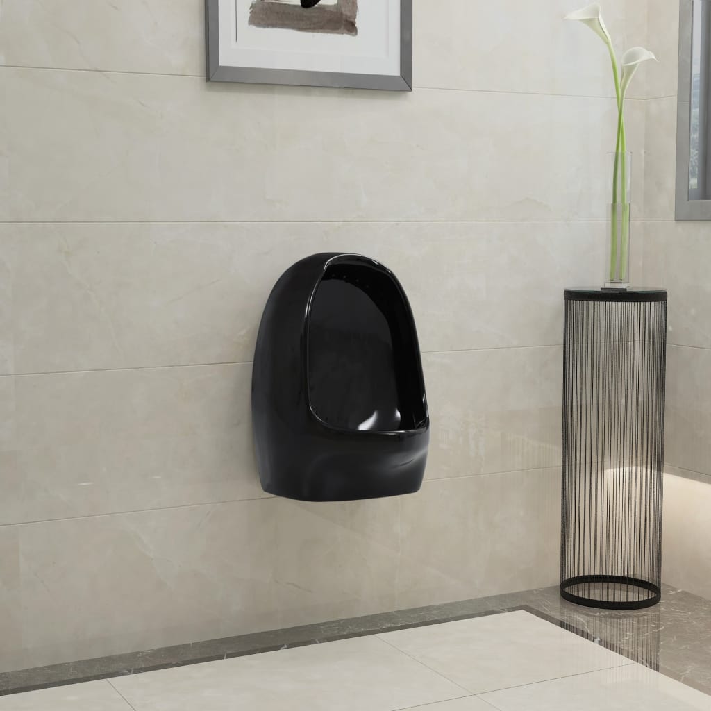 Urinol de parede com válvula de descarga cerâmica preto