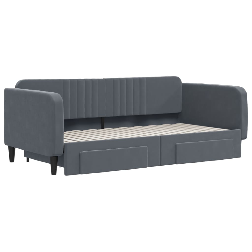 Sofá-cama c/ gavetão e gavetas 90x190 cm veludo cinzento-escuro