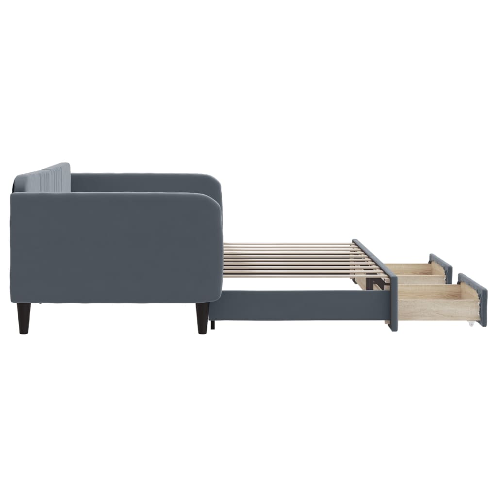Sofá-cama c/ gavetão e gavetas 90x190 cm veludo cinzento-escuro