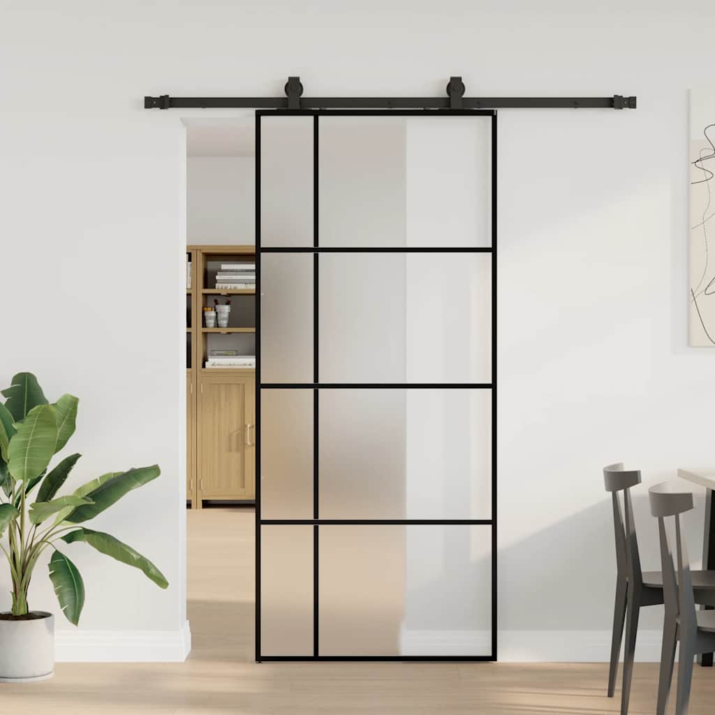 Porta deslizante c/ conj. ferragens 90x205cm vidro esg preto
