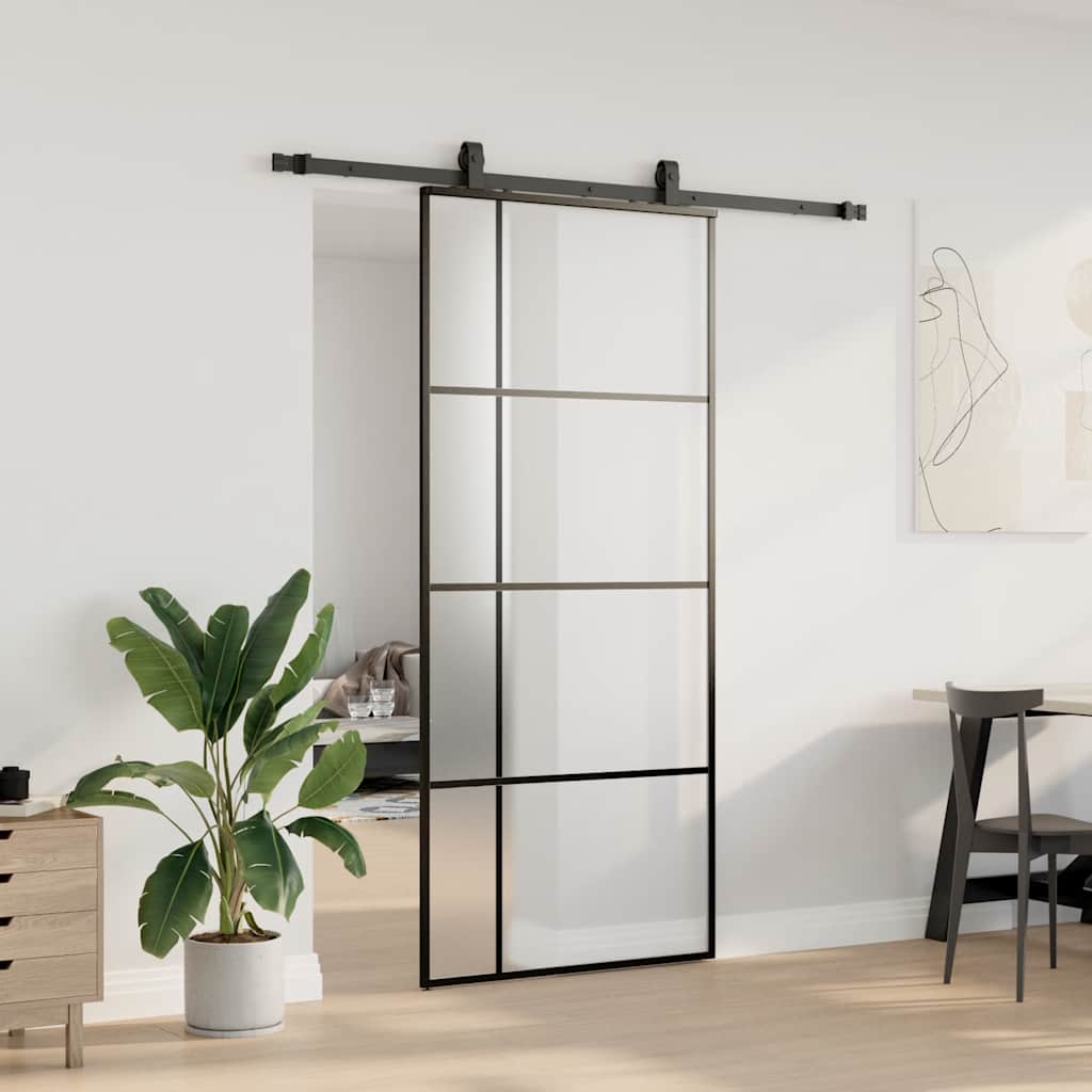 Porta deslizante c/ conj. ferragens 90x205cm vidro esg preto