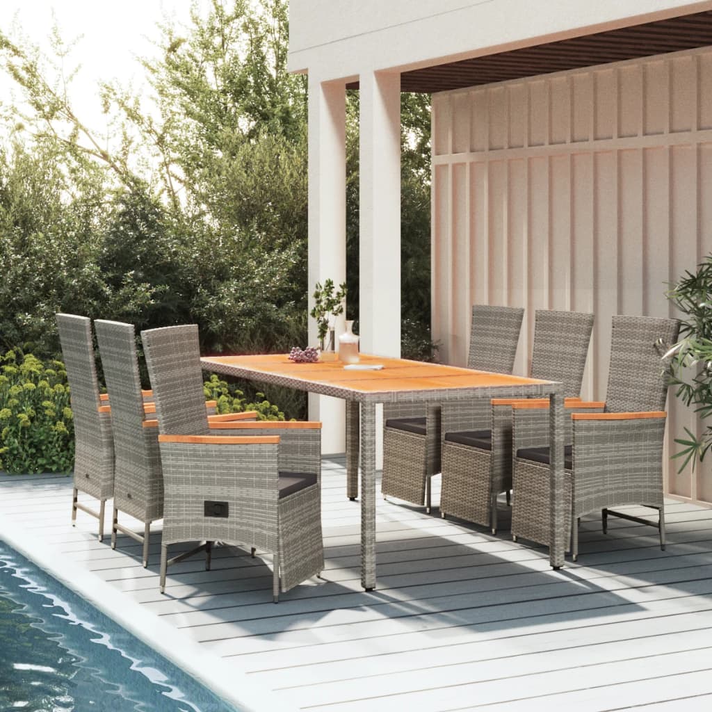7 Pcs conjunto de jantar p/ jardim c/ almofadões vime PE cinza