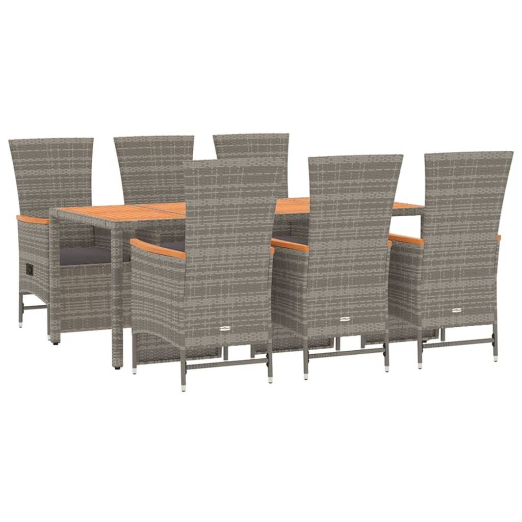 7 Pcs conjunto de jantar p/ jardim c/ almofadões vime PE cinza