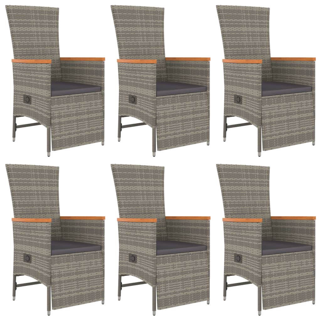 7 Pcs conjunto de jantar p/ jardim c/ almofadões vime PE cinza